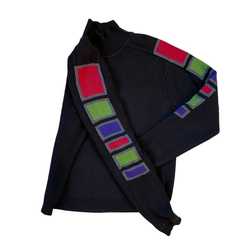 Vintage 90s/Y2k NY Based 100% Cotton Geometric Color Block Mock Neck Sweater
